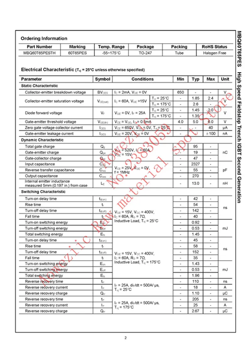 Aoweziic 2024+ 100% New Imported Original MBQ60T65PESTH MBQ60T65PES MBQ60T65 60T65PES 60T65 TO-247 IGBT Single Pipe 60A 650V