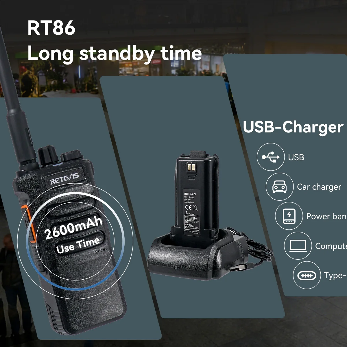 Retevis RT86 Walkie Talkie Professional Two Way Radio Long Range Type-C Communication Radio for Outdoor Business Farm