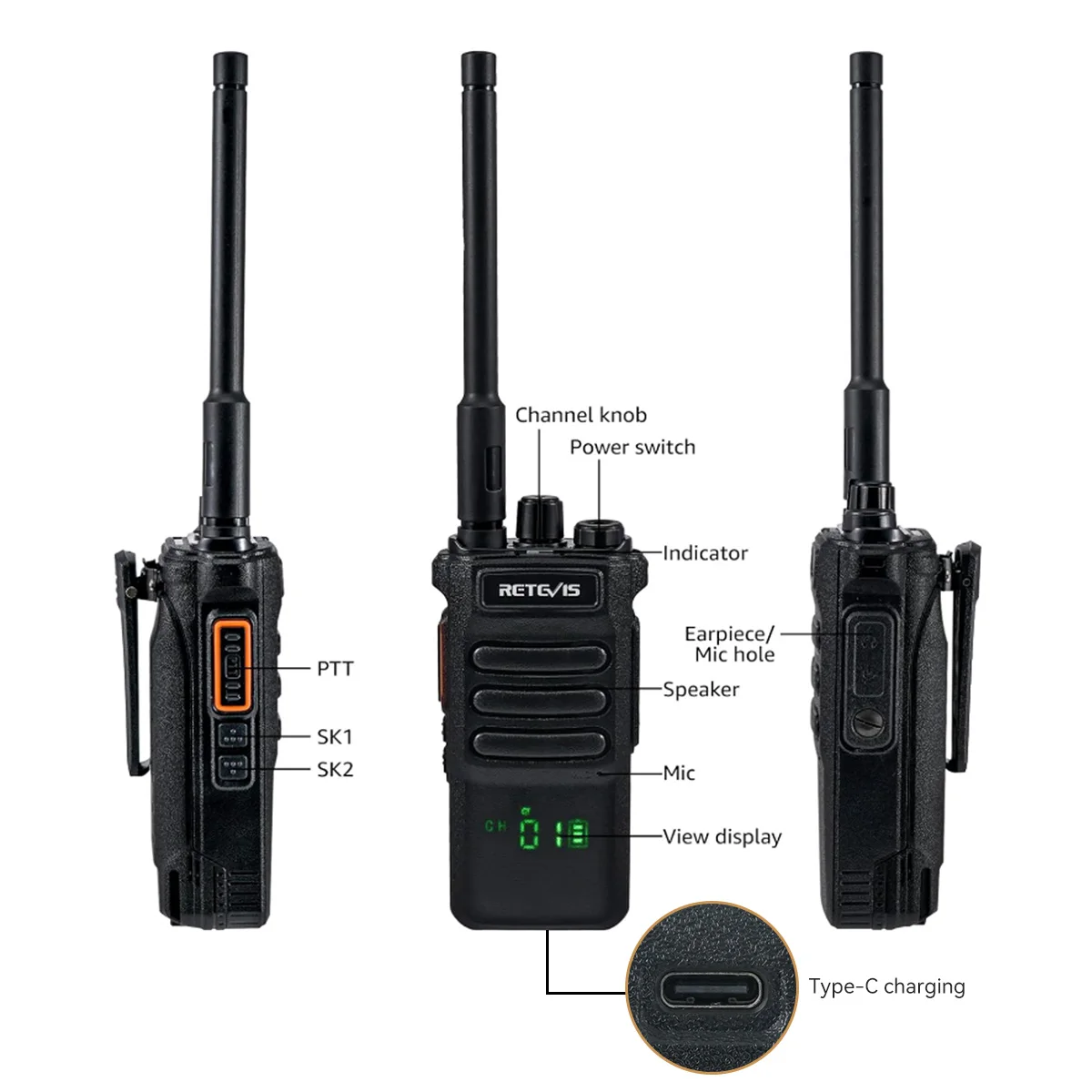 Retevis RT86 Walkie Talkie Professional Two Way Radio Long Range Type-C Communication Radio for Outdoor Business Farm