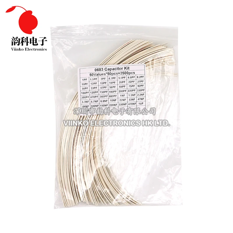 2500pcs 0402 0603 0805 SMD Ceramic Capacitor Assorted Kit 50Values 1pF - 10uF 100PF 10NF 100NF 0.47UF 1UF Chip Capacitance Set