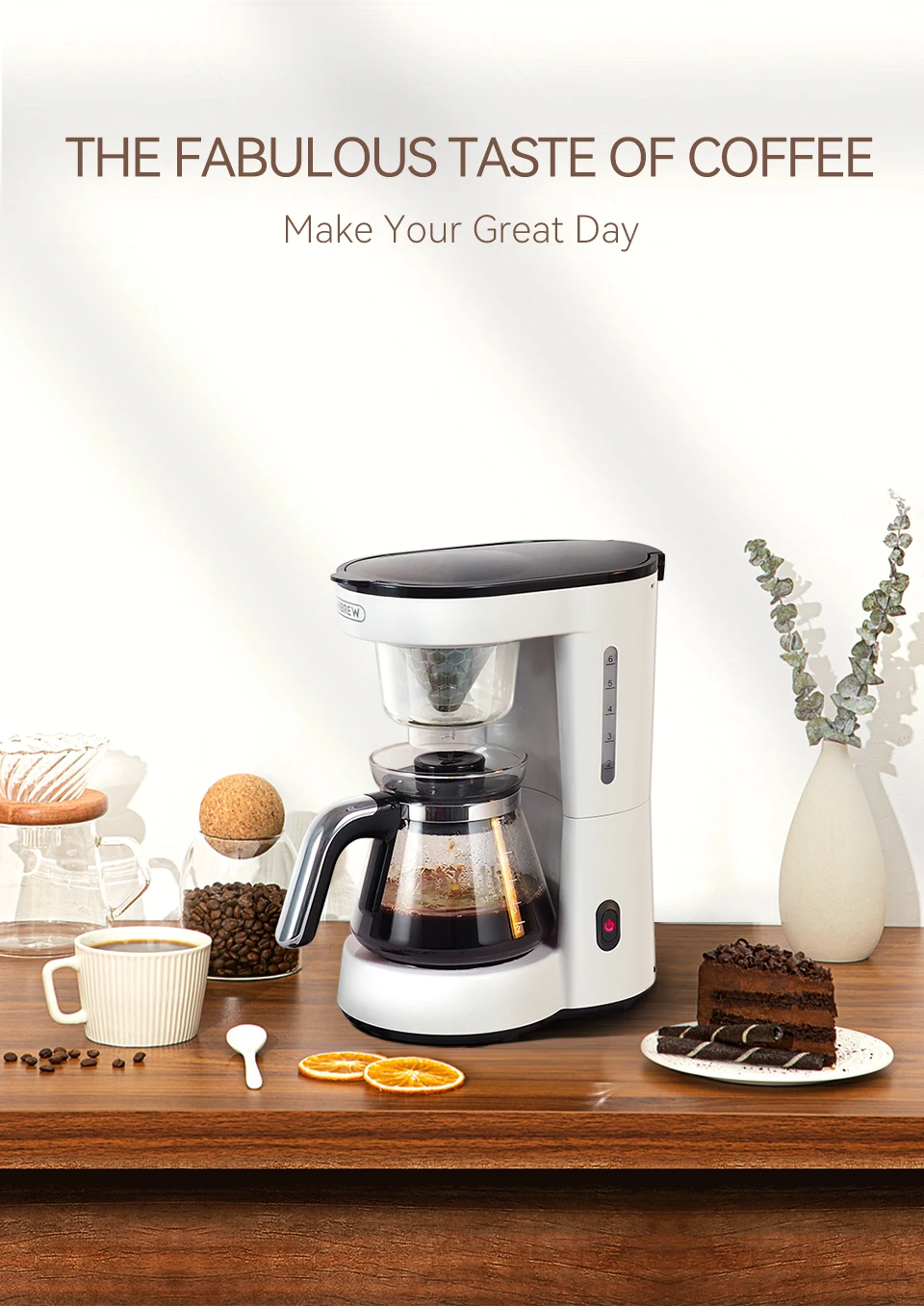 HiBREW 3 in 1 America Drip Coffee Machine Pour Over Coffee Maker Glass Teapot Hot Tea Maker 750ML H12