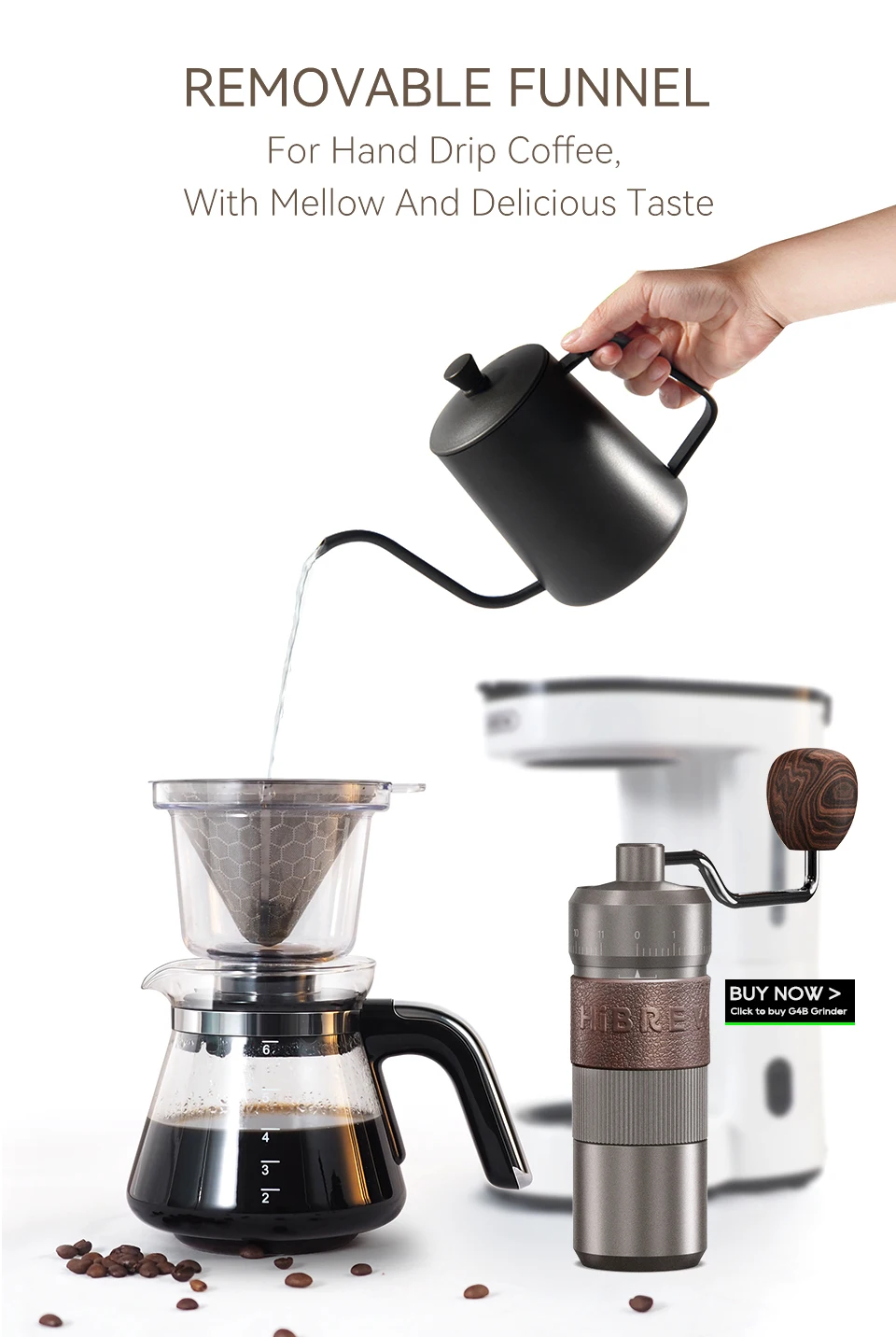 HiBREW 3 in 1 America Drip Coffee Machine Pour Over Coffee Maker Glass Teapot Hot Tea Maker 750ML H12