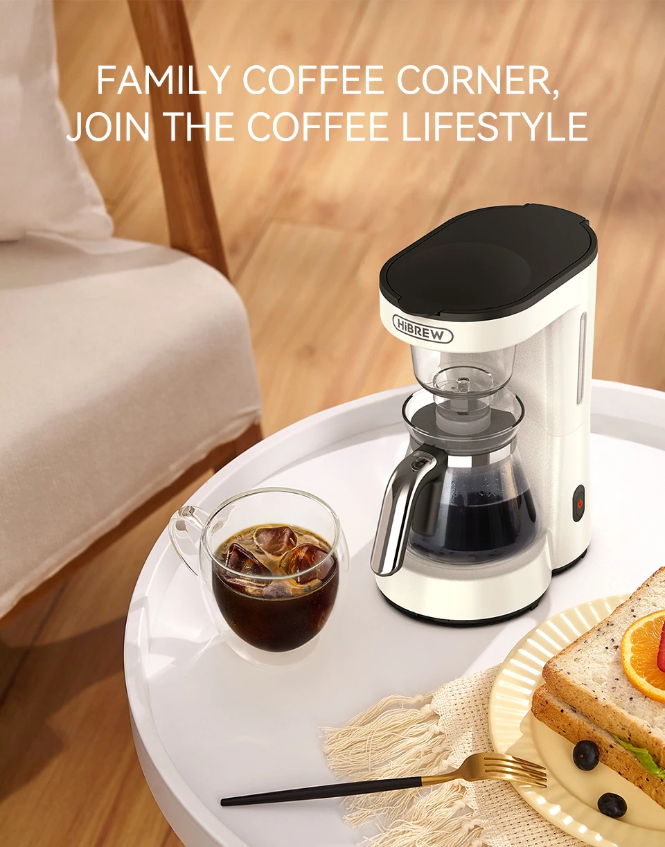 HiBREW 3 in 1 America Drip Coffee Machine Pour Over Coffee Maker Glass Teapot Hot Tea Maker 750ML H12