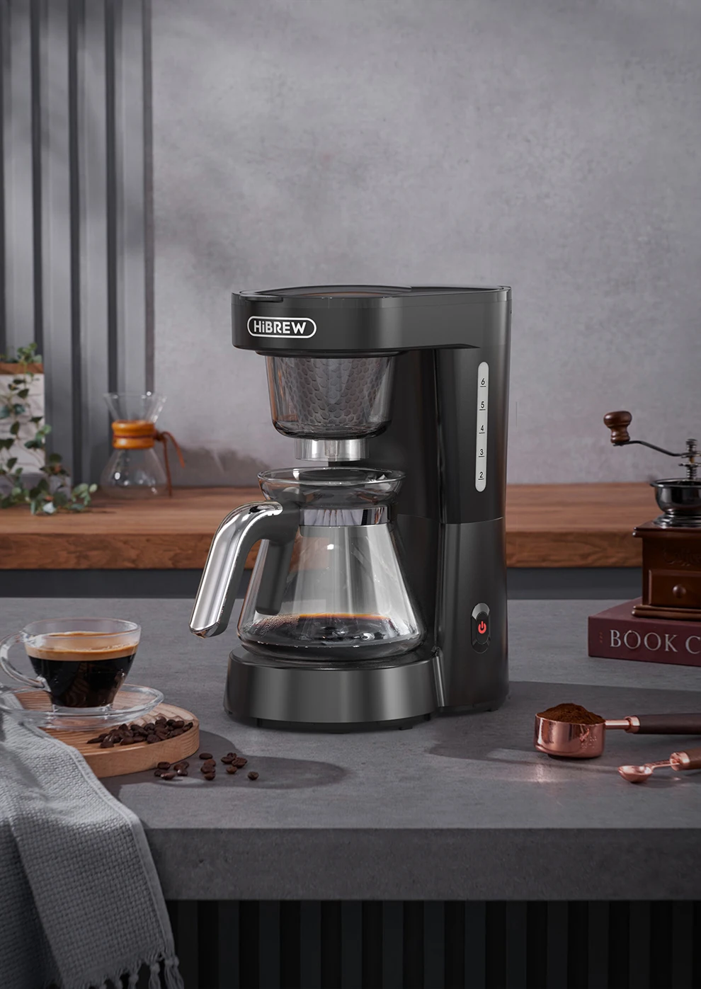 HiBREW 3 in 1 America Drip Coffee Machine Pour Over Coffee Maker Glass Teapot Hot Tea Maker 750ML H12