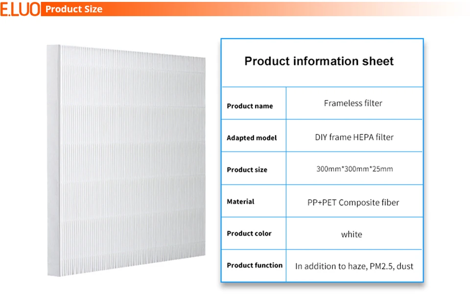 Hot Sale DIY White Hepa Filter Screen for Universal to Filter PM2.5 and Haze to Cleaning Home Air Purifier Filter 300*300*25mm
