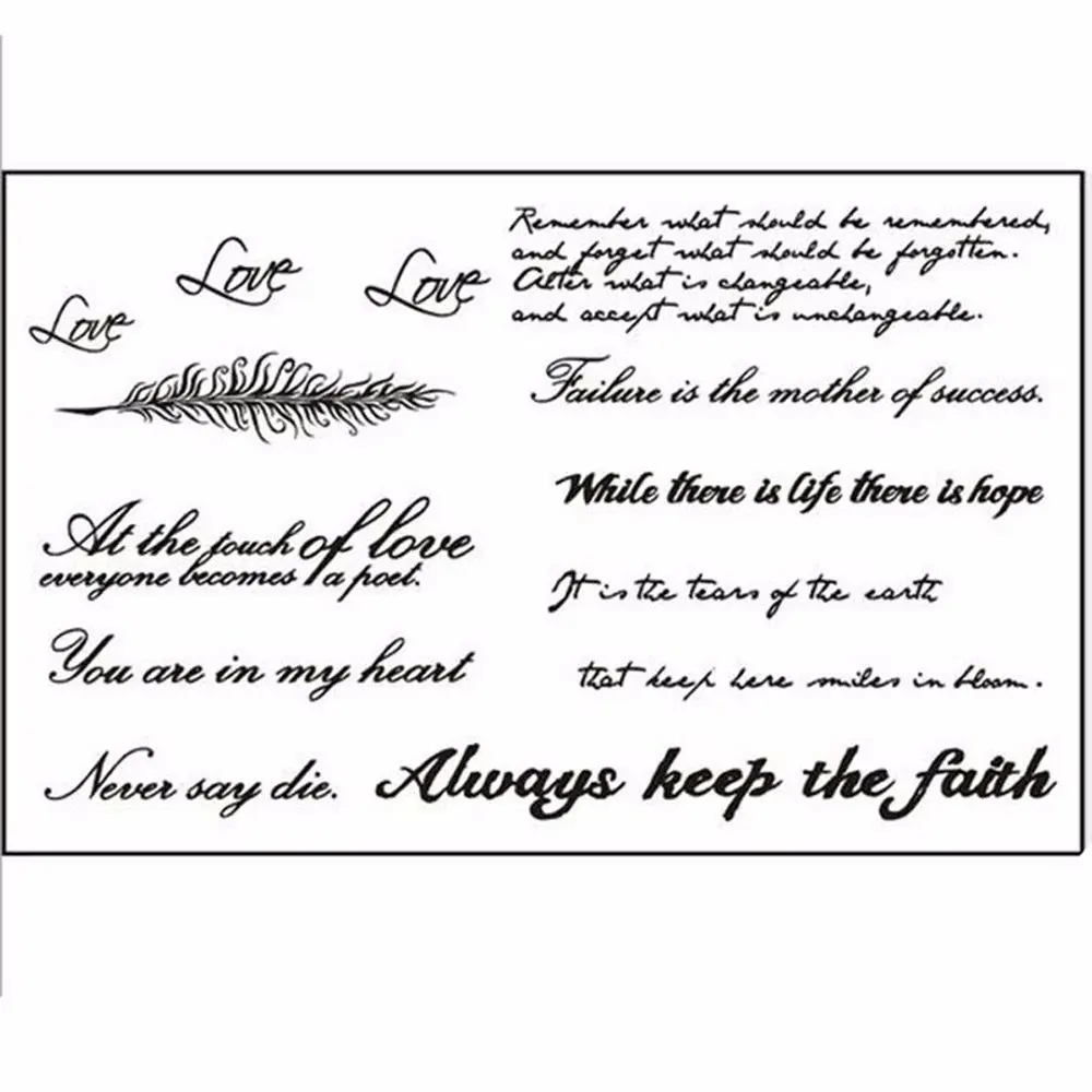 Tattoo Stickers English Word Waterproof Long Lasting Realistic Transfer Temporary Black Letters Feather Body Art For Men Women