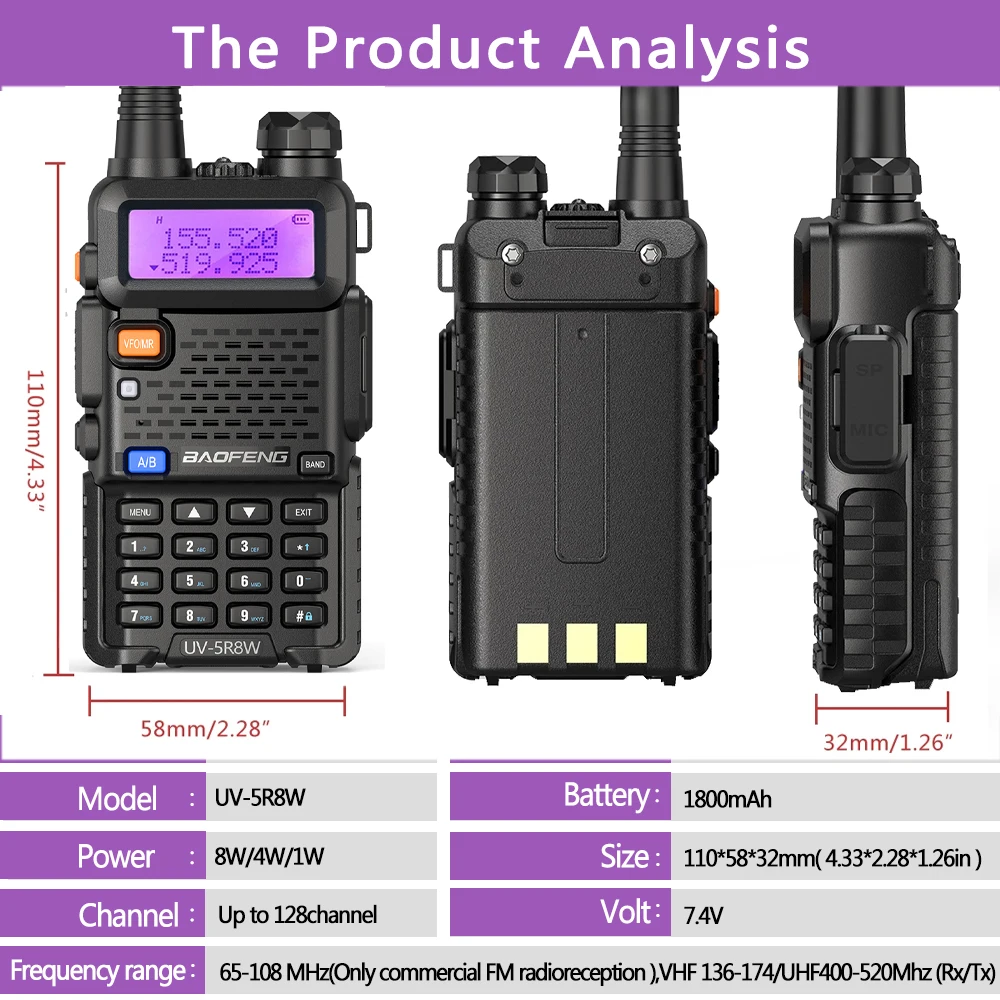 1/2PCS Baofeng UV 5R 5W 8W Walkie Talkie Portable Ham CB Radio Dual Band VHF UHF FM Transceiver Two Way Radio UV82 S9 K5 Plus