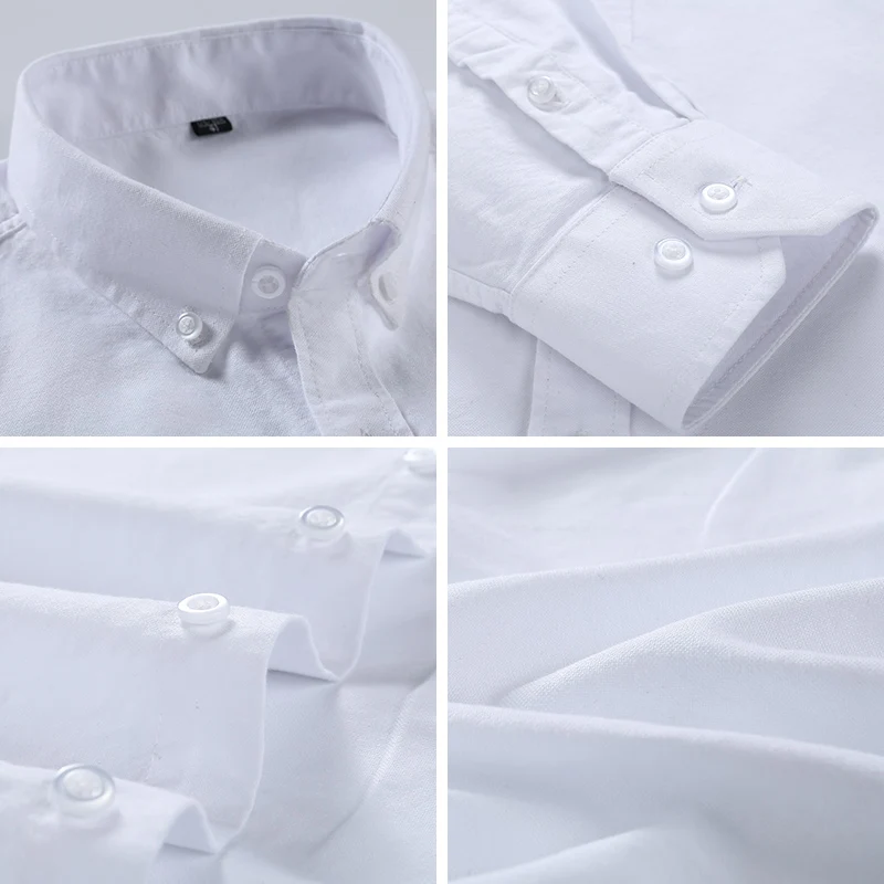 Large Size Full Men's Shirts 100% Pure Cotton Oxford Business Casual Shirt Soft Slim Fit Formal Plain Shirt Long Sleeve Clothes