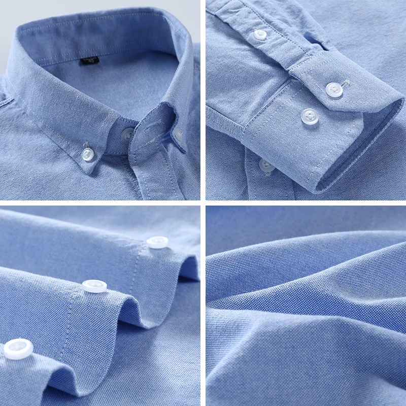 Large Size Full Men's Shirts 100% Pure Cotton Oxford Business Casual Shirt Soft Slim Fit Formal Plain Shirt Long Sleeve Clothes