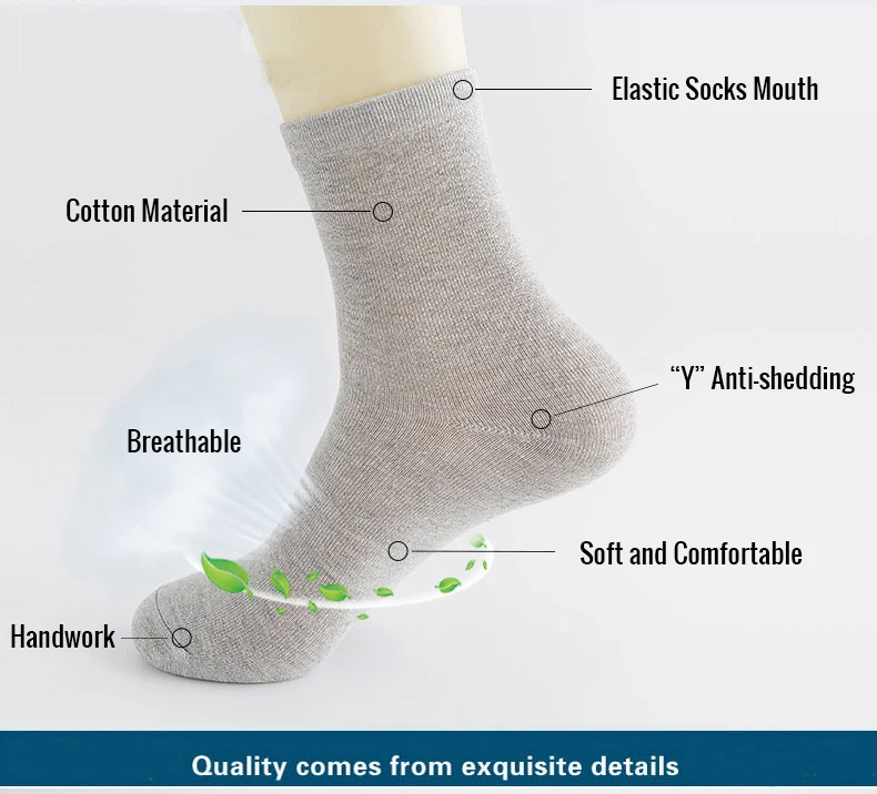 HSS 5/10 Pairs Men's Cotton Blend Socks Black Business Men Socks Soft Breathable Summer Winter for Male Socks Plus Size (6.5-14)