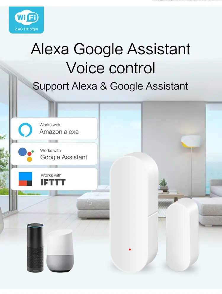 Tuya Smart WiFi Door Sensor Smart Home Open Close Detector Smartlife App Control Notification Compatible with Alexa Google Home