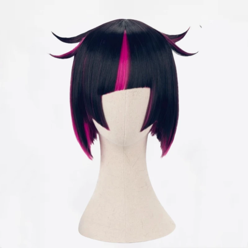 Lilia Vanrouge Cosplay Wig Black Purple Mixed Short Heat Resistant Synthetic Hair Halloween Party Anime Wigs + Wig Cap + Ears
