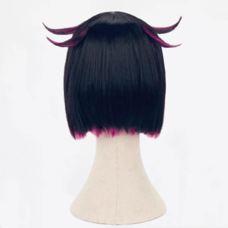 Lilia Vanrouge Cosplay Wig Black Purple Mixed Short Heat Resistant Synthetic Hair Halloween Party Anime Wigs + Wig Cap + Ears