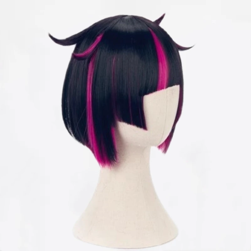 Lilia Vanrouge Cosplay Wig Black Purple Mixed Short Heat Resistant Synthetic Hair Halloween Party Anime Wigs + Wig Cap + Ears