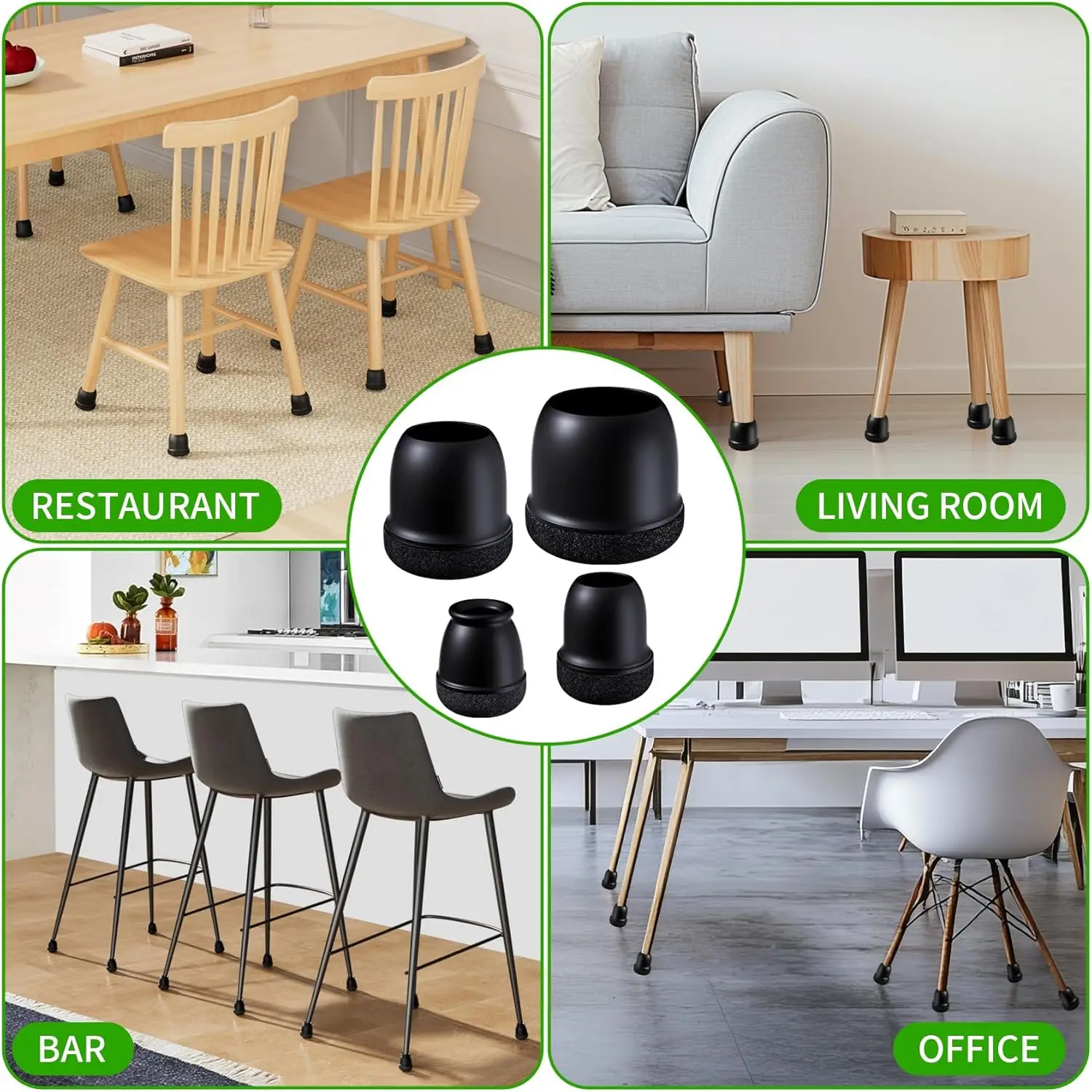 8pcs Black Round Chair Leg Protectors Anti-Slip Silicone Foot Covers for Hardwood Floors Furniture Feet Pads to Prevent Scratche