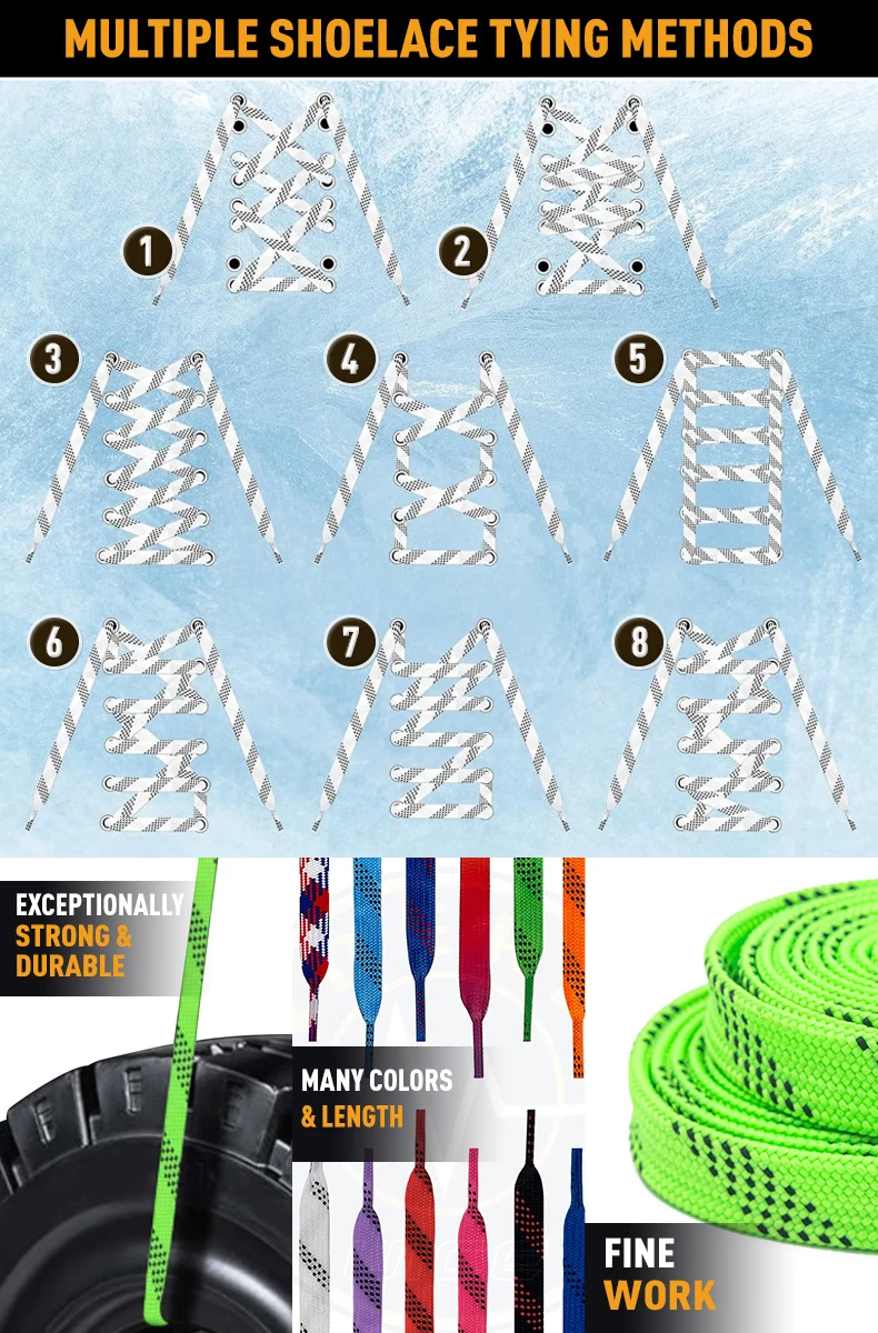 UICE Ice Hockey Skate Laces 84-120in Hockey Accessories Dual Layer Braid Hockey Shoelaces Ice Hockey Equipment