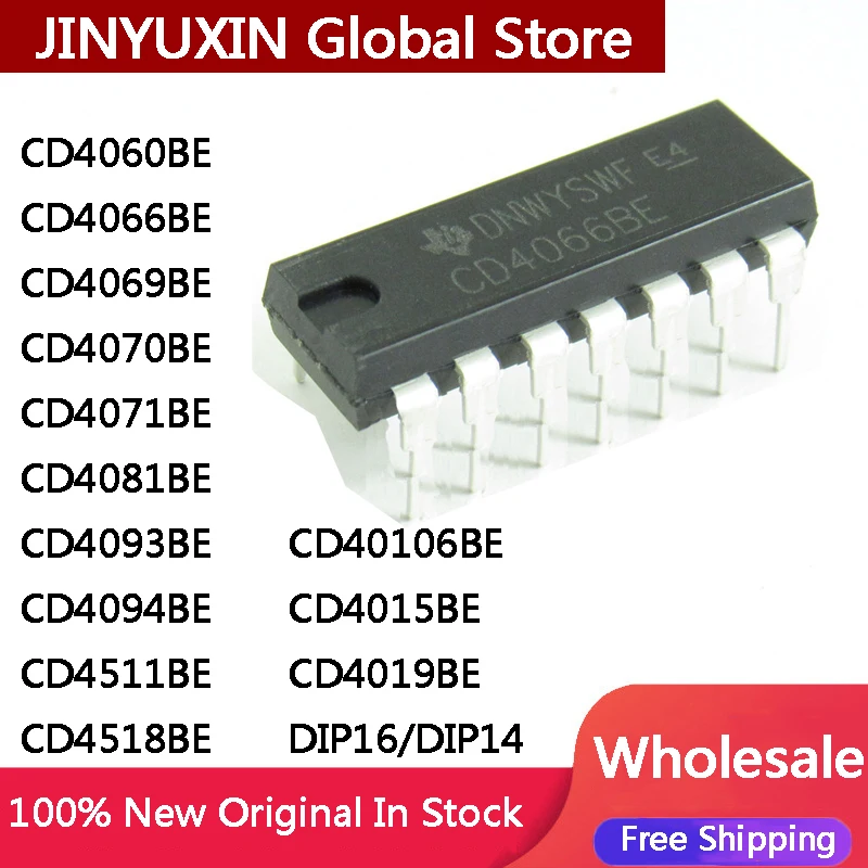 10Pcs New CD4060 CD4066 CD4069 CD4070 CD4071 CD4081 CD4093 CD4094 CD4511 CD4518 CD40106 CD4015 CD4019 BE DIP16 DIP14 IC Chip