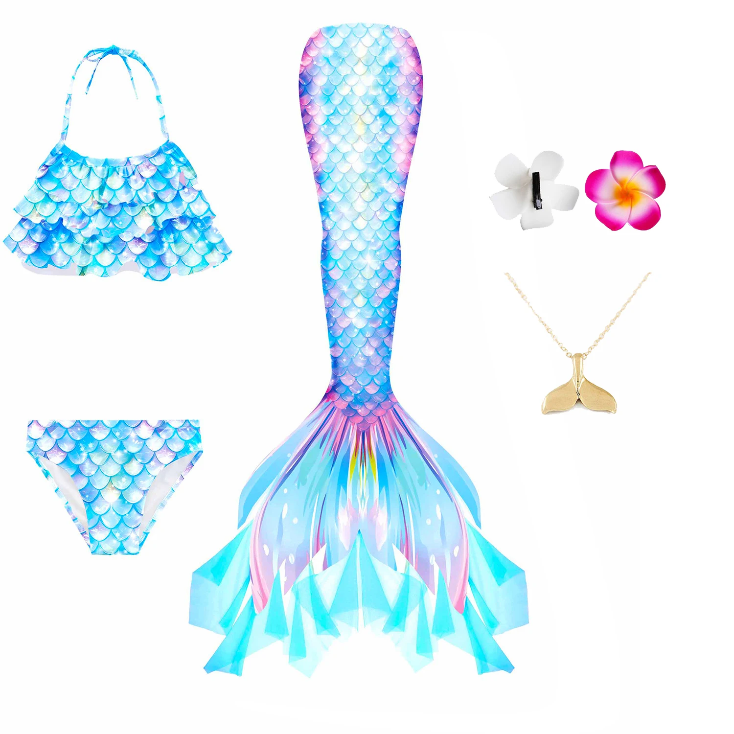 Swimming Mermaid Tail For Girls Kids Beach Dress Pool Swimming Suit With Monofin Hand Fin Mermaid Cosplay Anime Costume