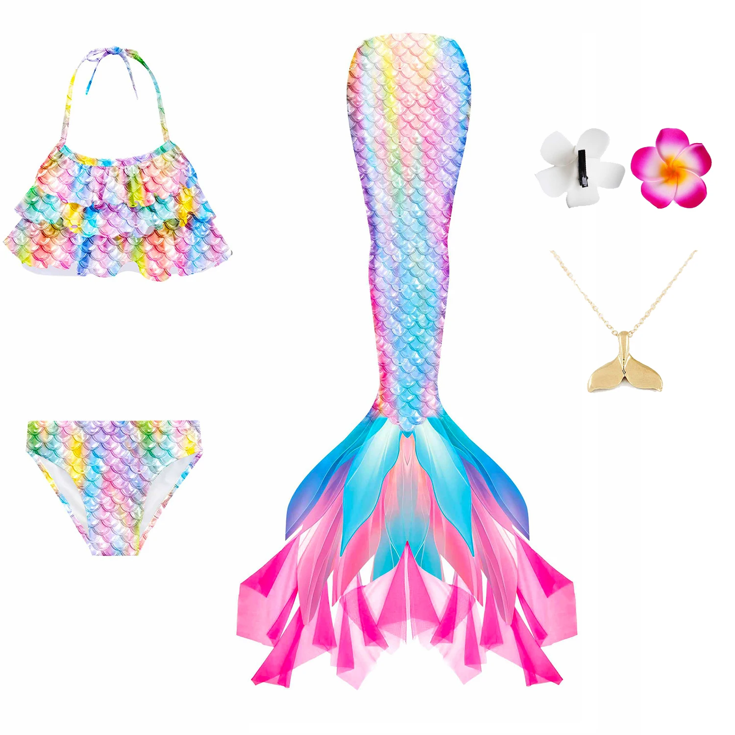 Swimming Mermaid Tail For Girls Kids Beach Dress Pool Swimming Suit With Monofin Hand Fin Mermaid Cosplay Anime Costume