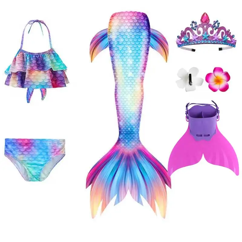 Swimming Mermaid Tail For Girls Kids Beach Dress Pool Swimming Suit With Monofin Hand Fin Mermaid Cosplay Anime Costume
