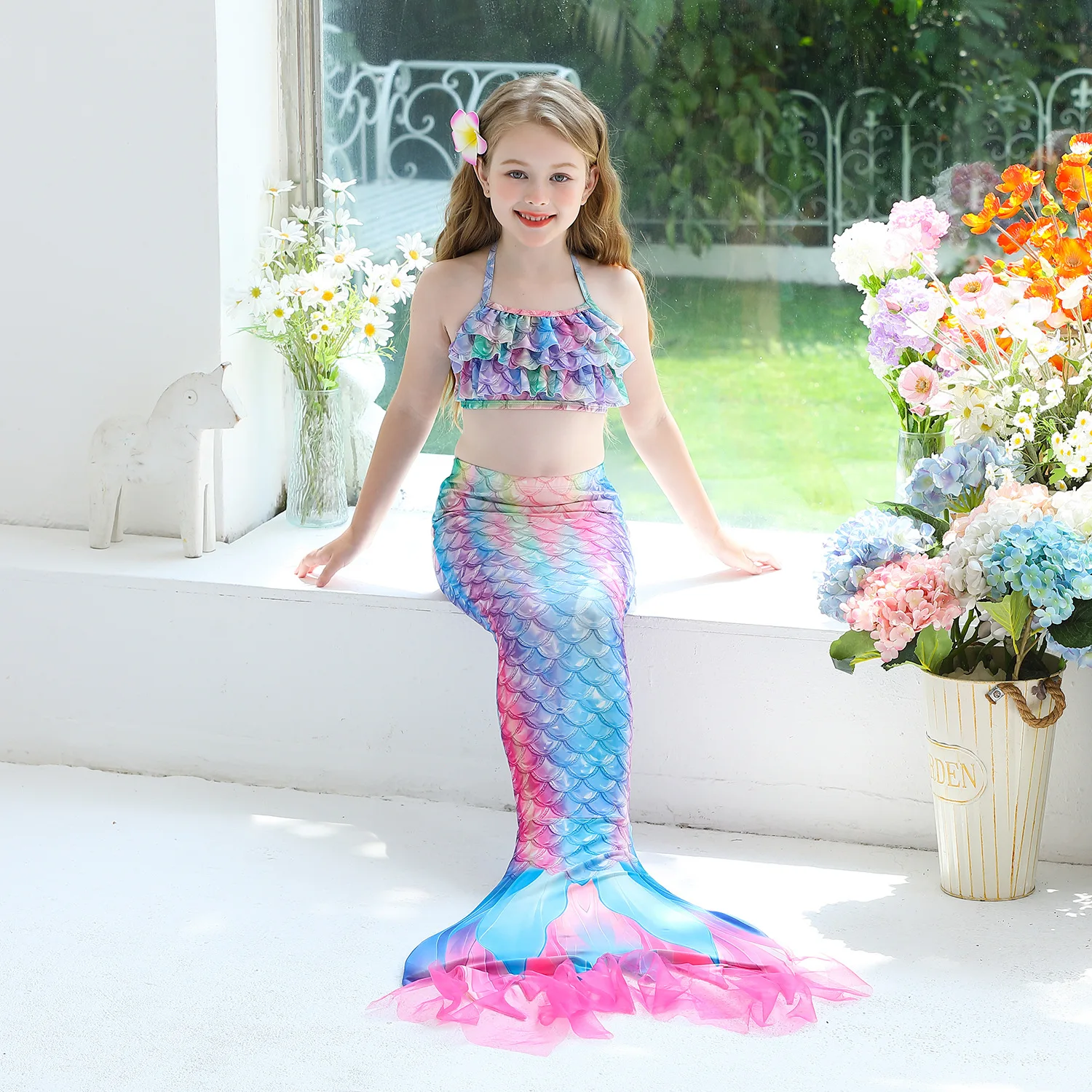 Swimming Mermaid Tail For Girls Kids Beach Dress Pool Swimming Suit With Monofin Hand Fin Mermaid Cosplay Anime Costume