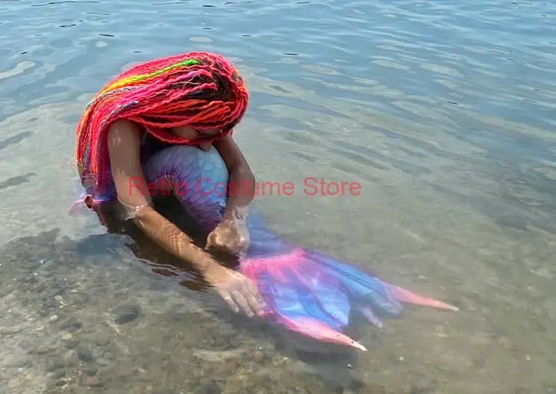 Swimming Mermaid Tail For Girls Kids Beach Dress Pool Swimming Suit With Monofin Hand Fin Mermaid Cosplay Anime Costume
