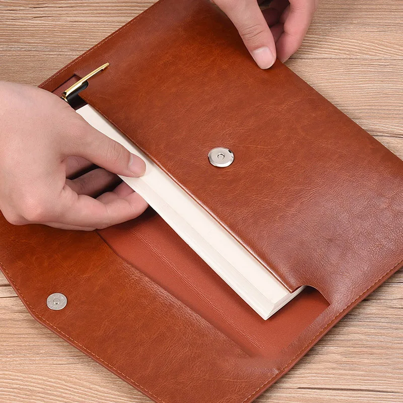 A4 A5 A6 Leather File Folder Data Package Document Bag Fashion Briefcase Data Contract Bill File Bag School Office Supplies