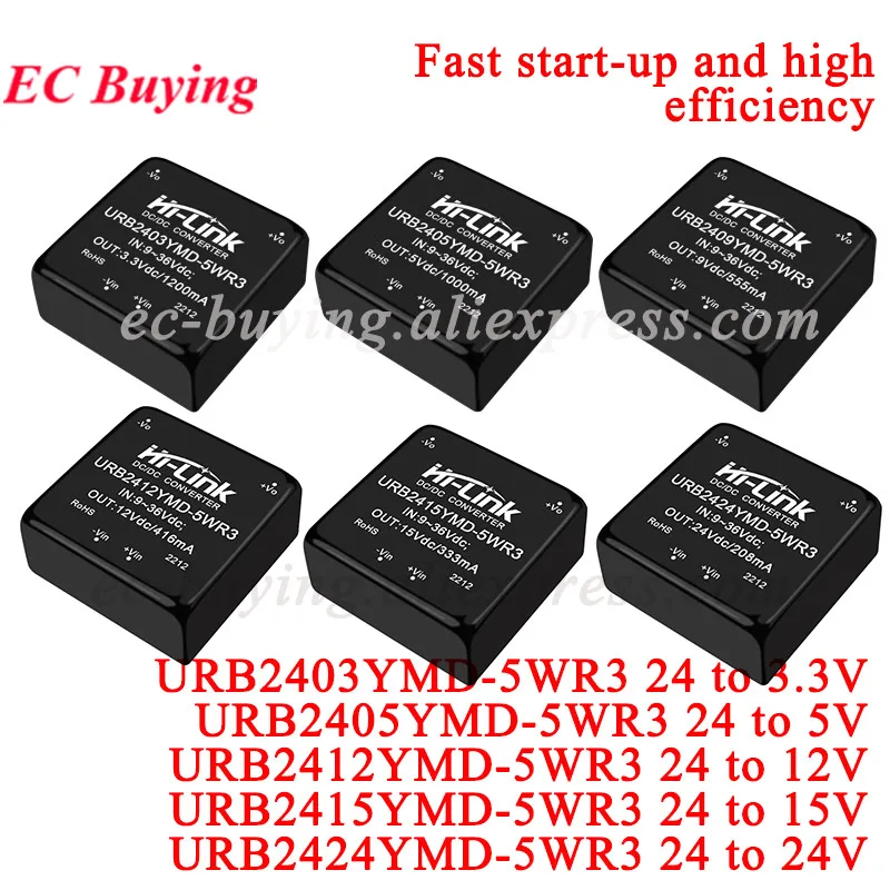 DC-DC 20W/10W/5W Isolated Regulated Power Supply Module 48V/24V/12V to 3.3V/5V/9V/12V/15V/24V URB4812YMD VRB1205YMD URB2412YMD