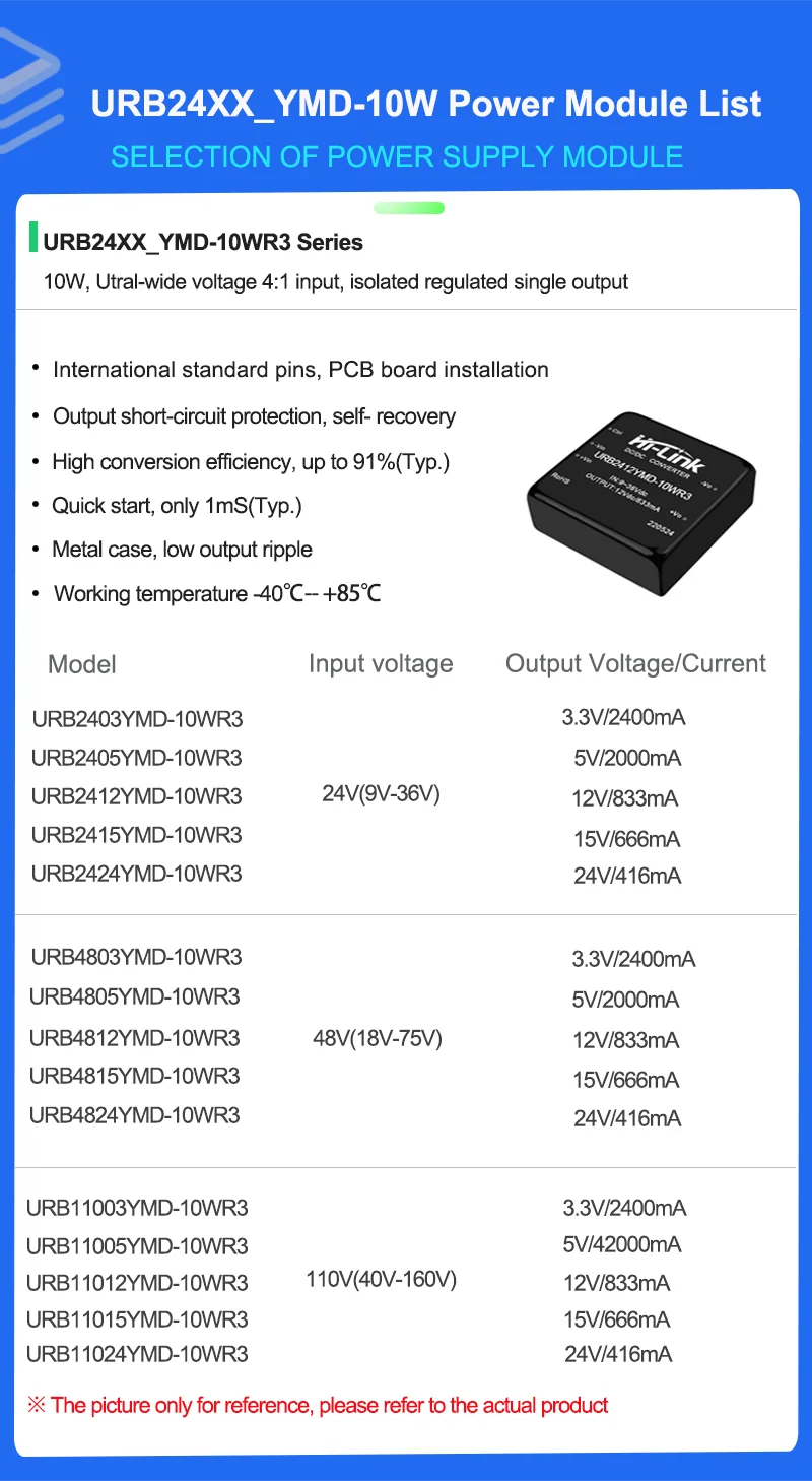 DC-DC 20W/10W/5W Isolated Regulated Power Supply Module 48V/24V/12V to 3.3V/5V/9V/12V/15V/24V URB4812YMD VRB1205YMD URB2412YMD