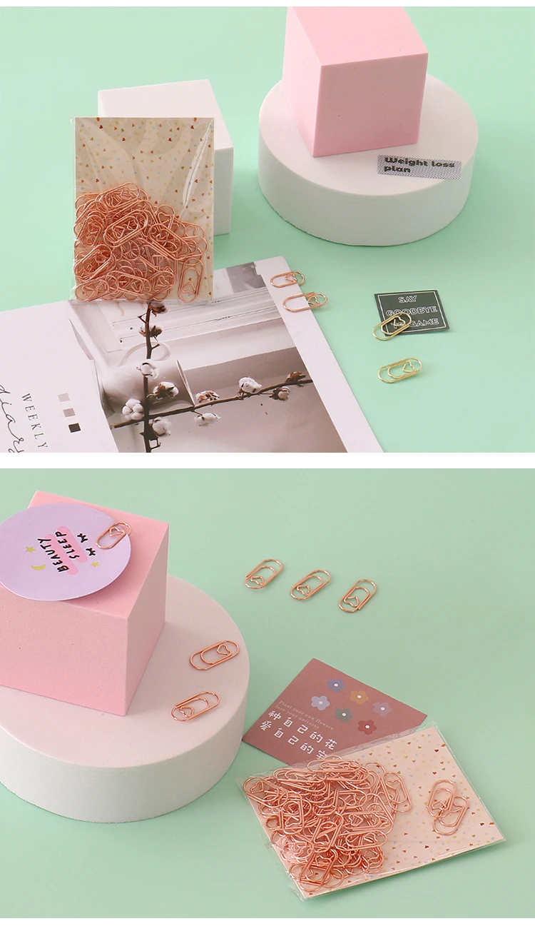 TUTU 50pcs /bag mini heart gold rose gold Color Clip Bookmark binder clip Office Accessories paper Clips Patchwork Clip H0481