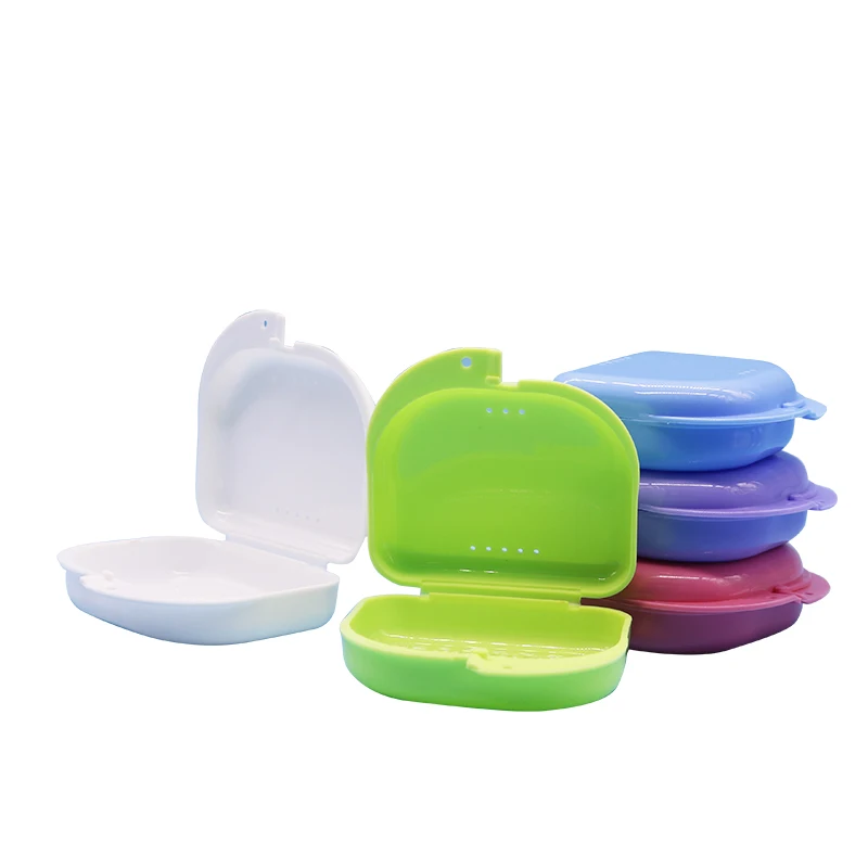 50Pcs Dental Orthodontic Retainer Box Denture Storage Container Mouth Guard Case with Vent Holes and Hinged Lid