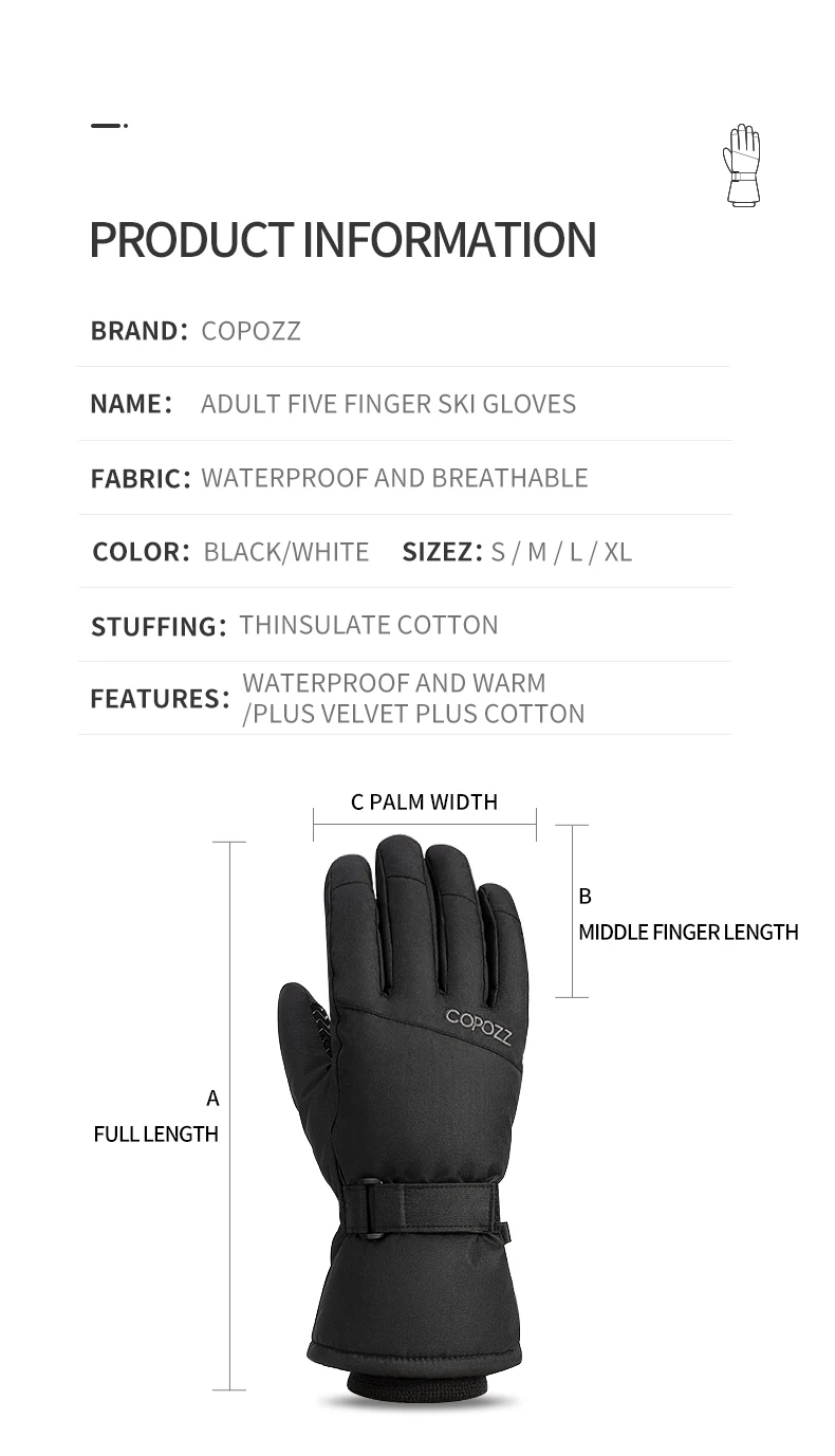 Copozz Men Women Winter Ski Gloves Waterproof Ultralight Snowboard Gloves Motorcycle Riding Snow Keep Warm Windproof Gloves