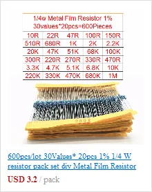 50pcs/lot 3296W Series 500R 1K 2K 5K 10K 20K 50K 100K 200K 1M Multi-turn Potentiometer 10K Variable Resistors with Box Set
