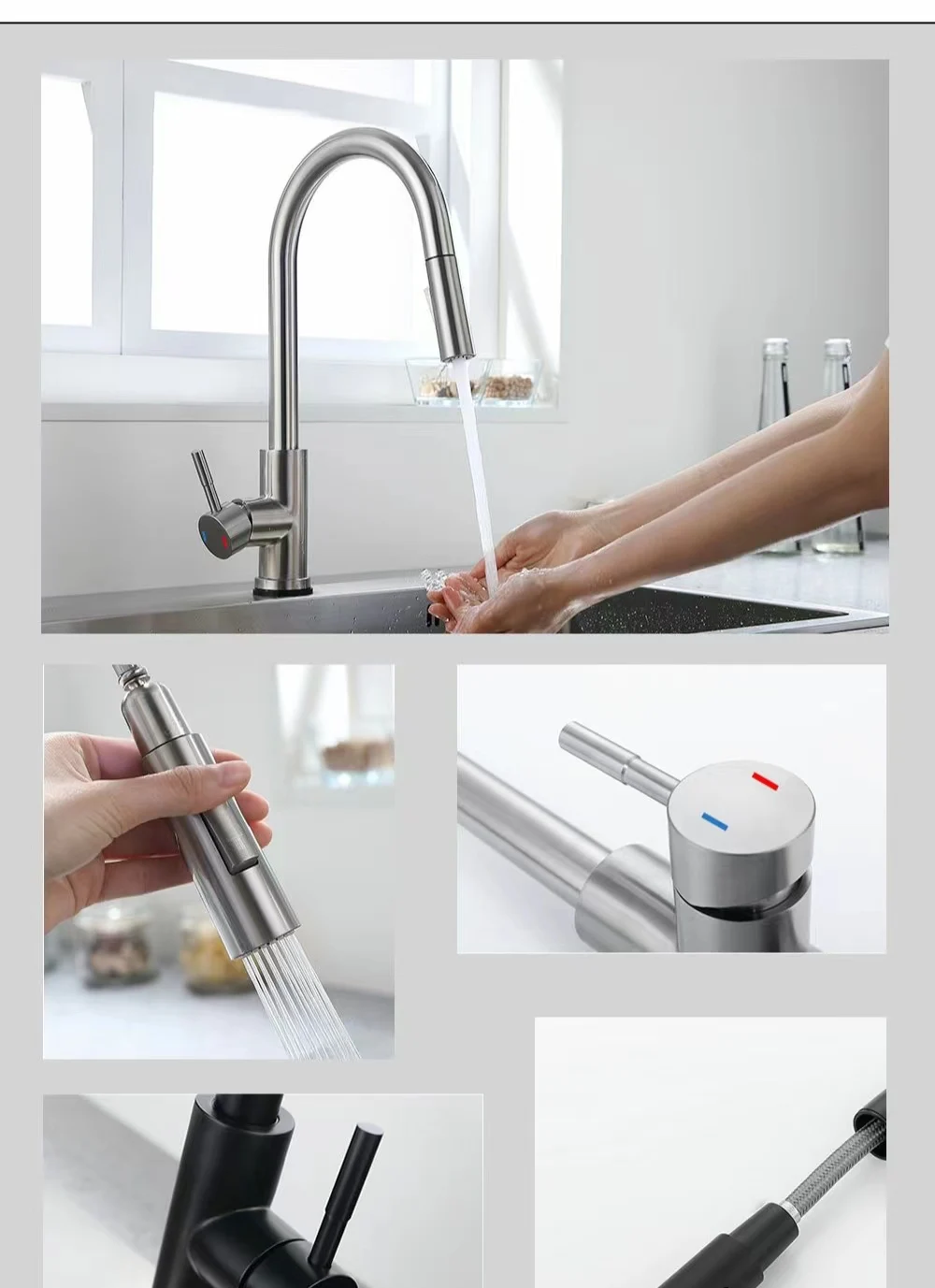 DQOK Kitchen Faucet Pull Out Brushed Nickle Sensor Stainless Steel Black Smart Induction Mixed Tap Touch Control Sink Tap