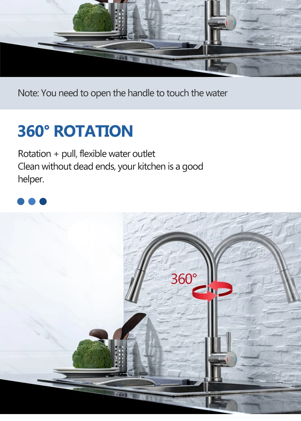 DQOK Kitchen Faucet Pull Out Brushed Nickle Sensor Stainless Steel Black Smart Induction Mixed Tap Touch Control Sink Tap