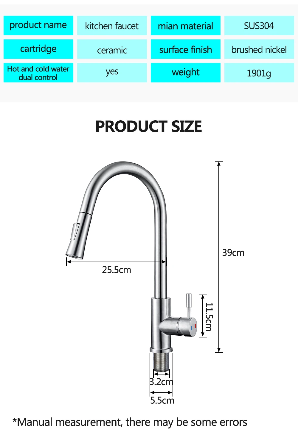 DQOK Kitchen Faucet Pull Out Brushed Nickle Sensor Stainless Steel Black Smart Induction Mixed Tap Touch Control Sink Tap