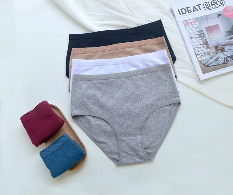 6pcs Cotton Women Panties Lady Plus Size Underwear High Waist Briefs Breathable Solid Color Female Lingerie Shorts