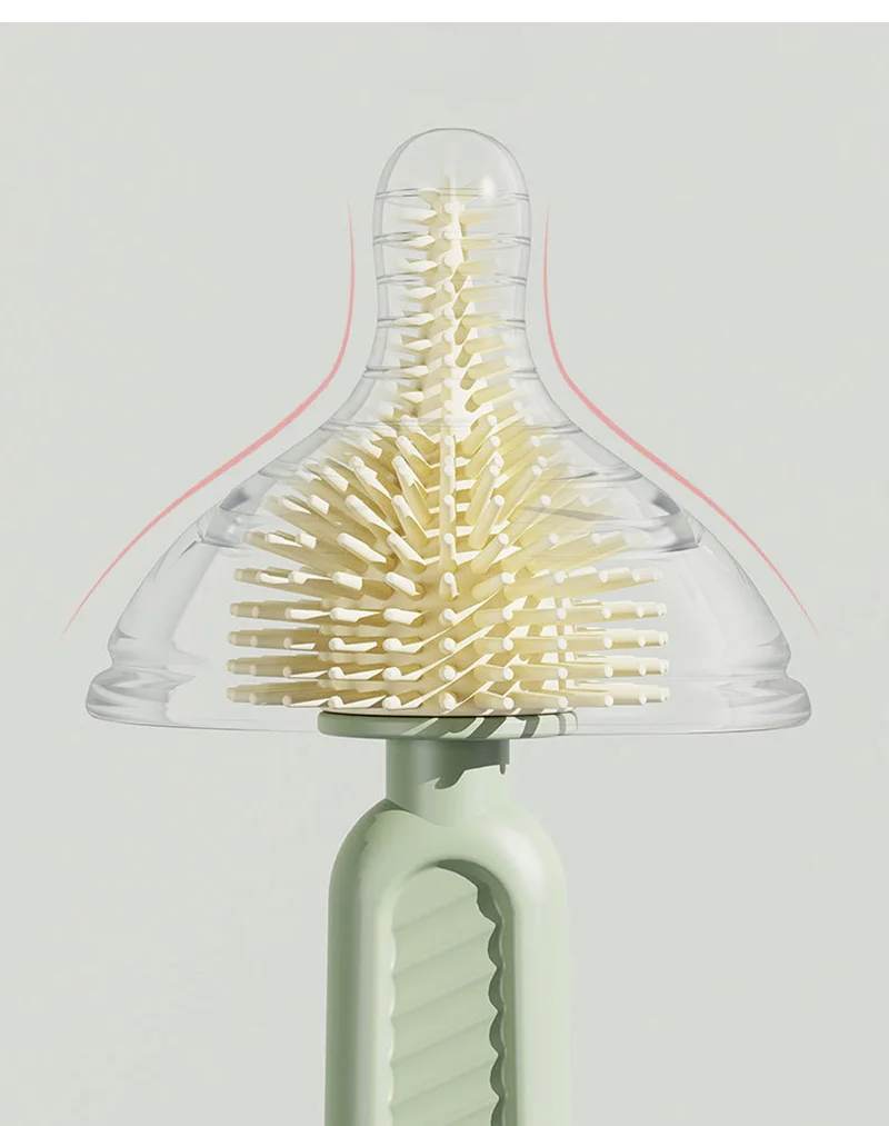 Baby Silicone Bottle Brush Portable Straight Handle Cleaning Tool Set 360° Rotating Drying Rack Combination Bottle Washing Brush