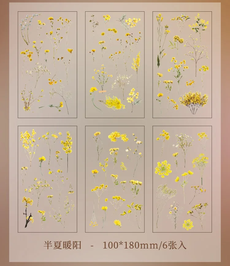 JIANQI 6pcs/pack Transparent PET Stickers Scrapbooking Materials DIY Junk Journal Collage Floral Leaves Plants Decor Stickers