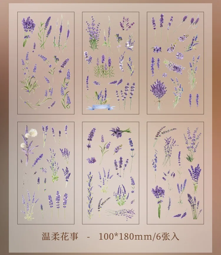 JIANQI 6pcs/pack Transparent PET Stickers Scrapbooking Materials DIY Junk Journal Collage Floral Leaves Plants Decor Stickers