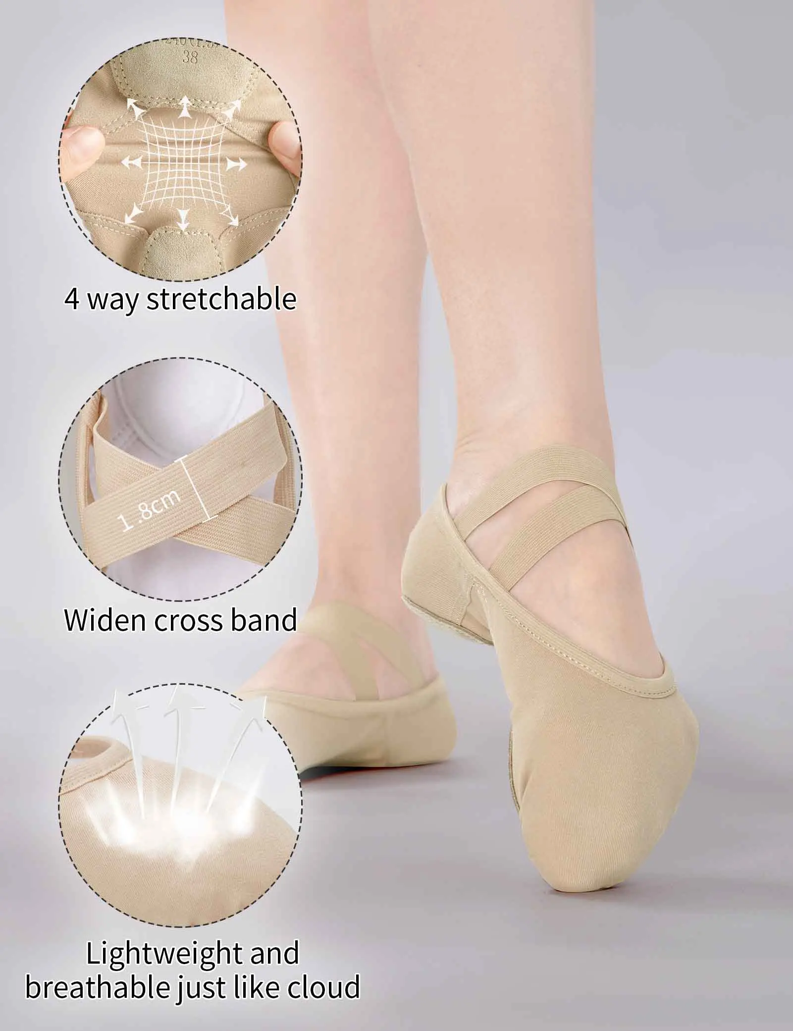 Women High Stretch Pro Ballet Shoes Ultralight Dance Shoes Soft Sole Ballet Flats Adult Snug Wear-resistant Non-slip Ballet Shoe