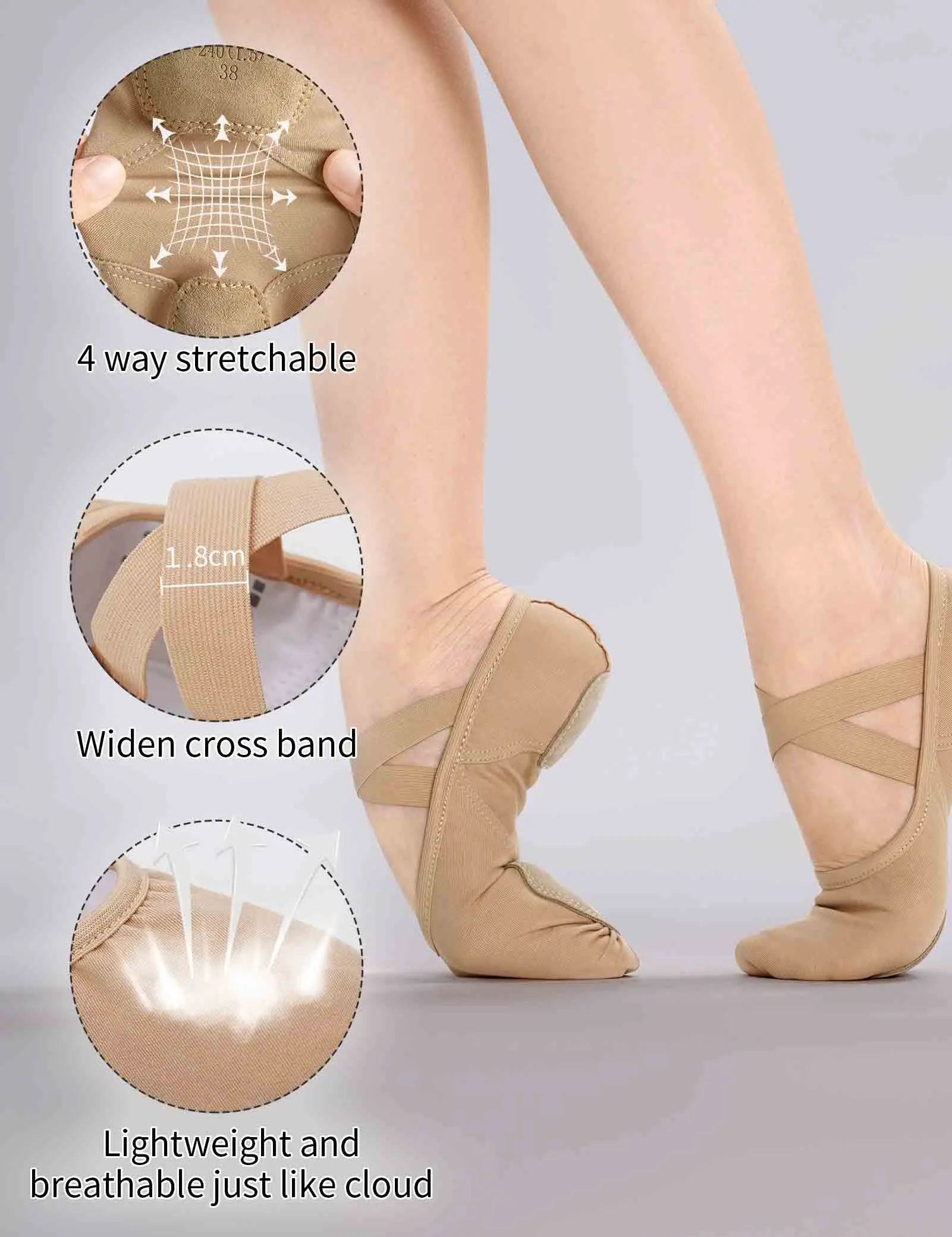 Women High Stretch Pro Ballet Shoes Ultralight Dance Shoes Soft Sole Ballet Flats Adult Snug Wear-resistant Non-slip Ballet Shoe