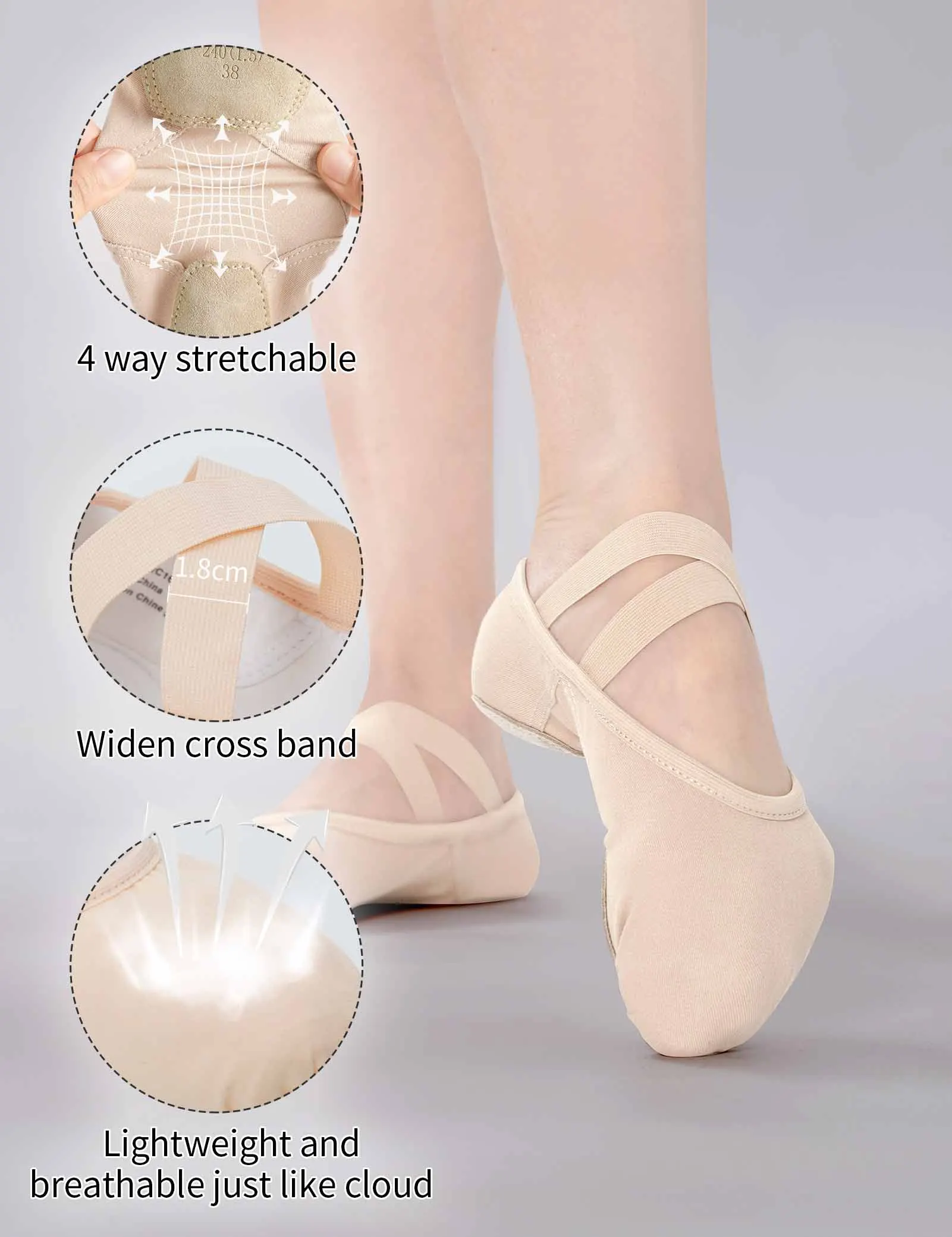 Women High Stretch Pro Ballet Shoes Ultralight Dance Shoes Soft Sole Ballet Flats Adult Snug Wear-resistant Non-slip Ballet Shoe