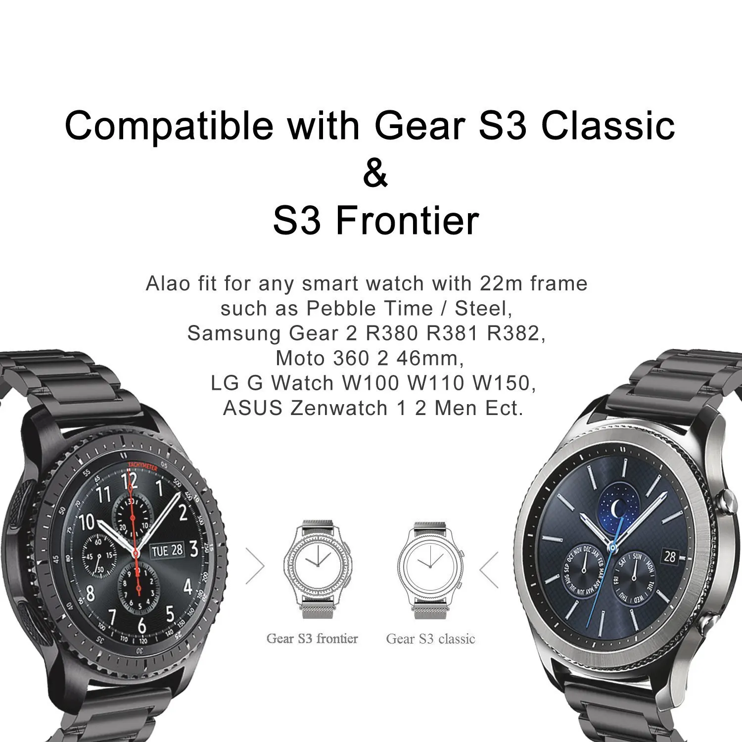 20mm 22mm Stainless Steel Strap for Samsung Galaxy Watch 7 6 5 4 5Pro 40/44mm 6 Classic 43mm 47mm Metal Band for Huawei GT6 4Pro