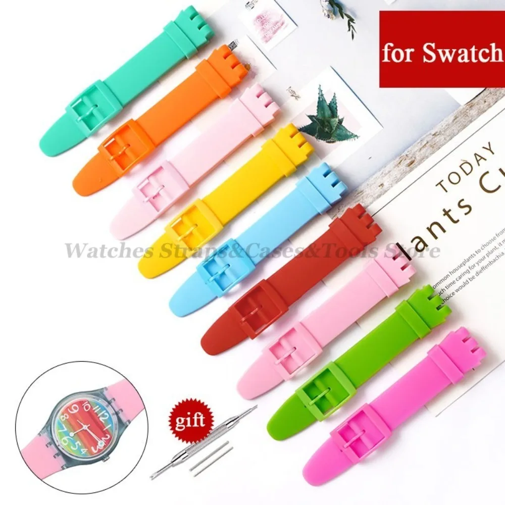 16mm 17mm 19mm 20mm Soft Silicone Bracelet for Swatch Colorful Watchband Watch Strap Replacement Watches Accessories With Tools