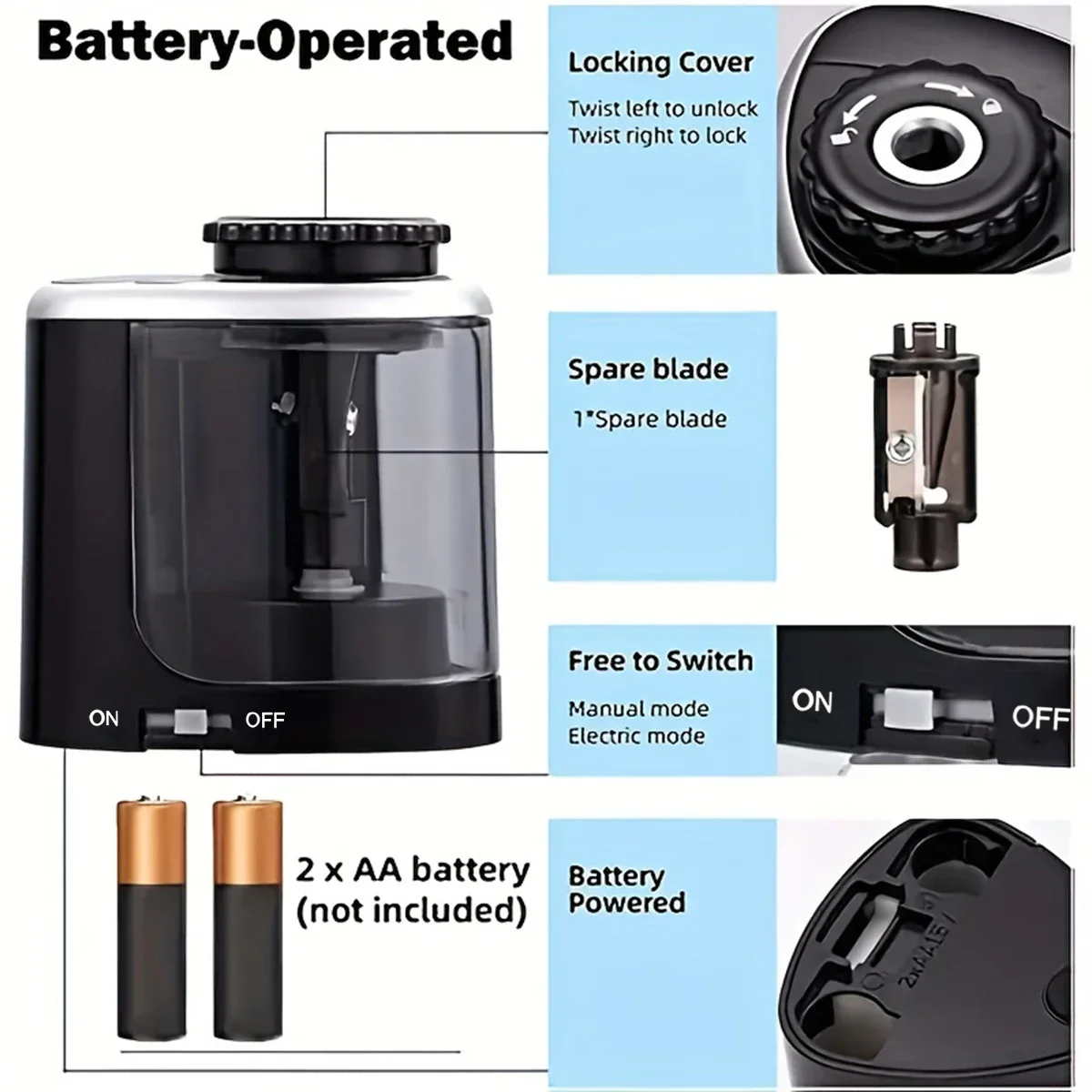 Electric Sharpener Assembly Desktop Automatic Pencil Sharpener Suitable To Pencils (6-8mm) for Students School Office Stationery