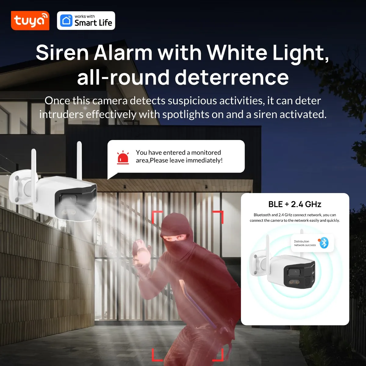 Tuya Smart 4MP 2.5K Dual-Lens Large Wide 180° Security Camera, Outdoor Camera, With Color Night Vision/Siren/2-Way Talk IP Camer