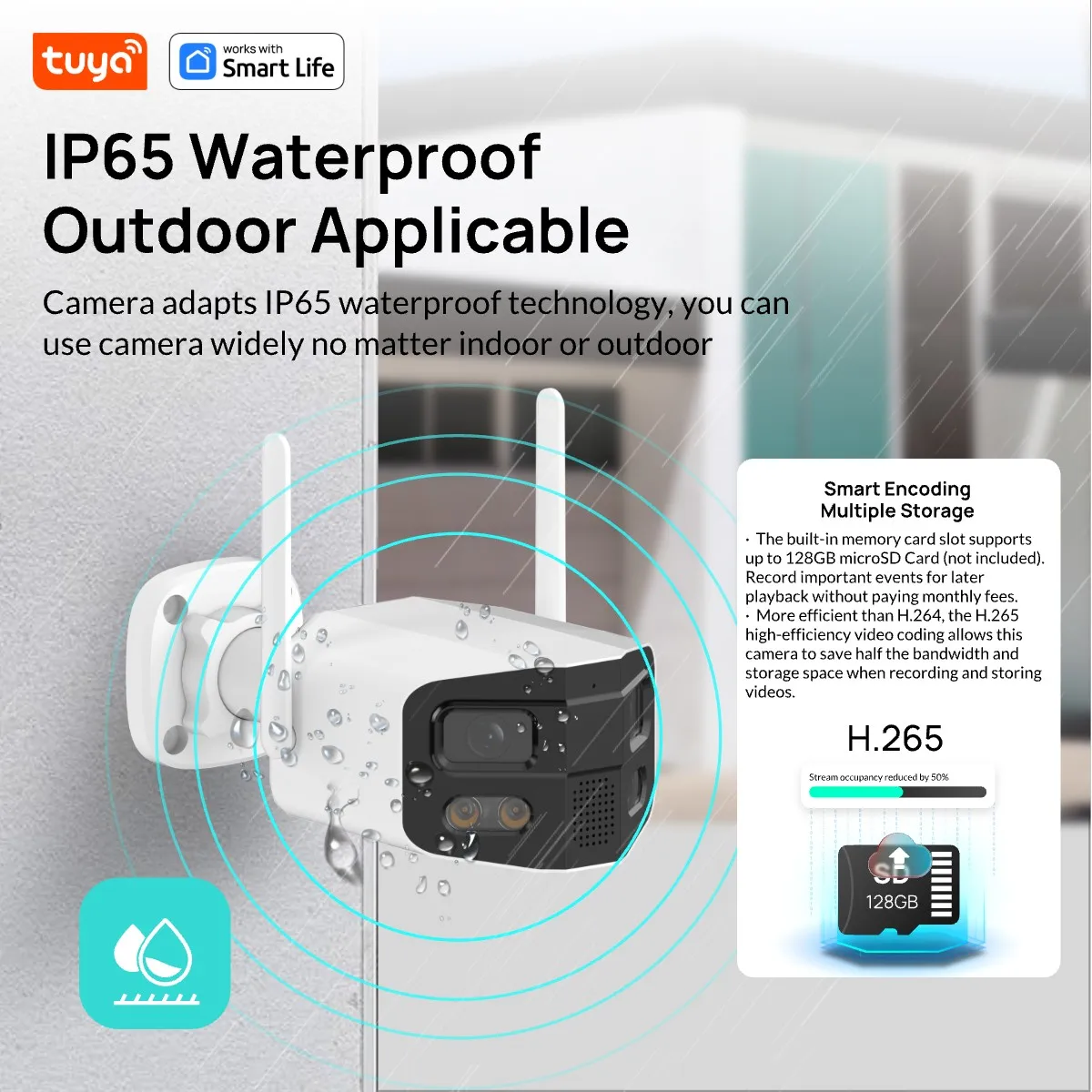 Tuya Smart 4MP 2.5K Dual-Lens Large Wide 180° Security Camera, Outdoor Camera, With Color Night Vision/Siren/2-Way Talk IP Camer