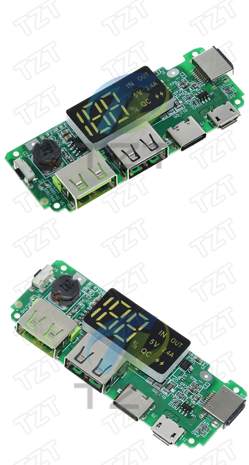 LED Dual USB 5V 2.4A Micro/Type-C USB Mobile Power Bank 18650 Charging Module Lithium Battery Charger Board Circuit Protection