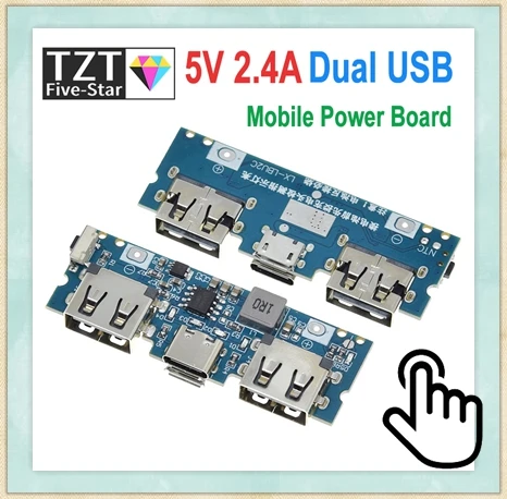 LED Dual USB 5V 2.4A Micro/Type-C USB Mobile Power Bank 18650 Charging Module Lithium Battery Charger Board Circuit Protection